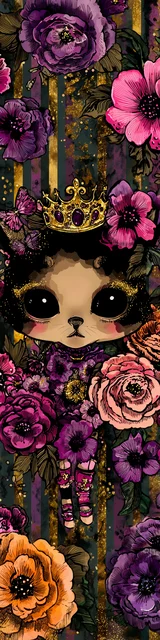 Free kawaii cats bookmark featuring a crown-wearing cat queen